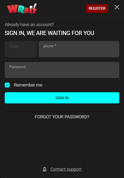 WRbet sign in with phone and password