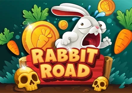 Rabbit Road white rabbit with carrots and coins
