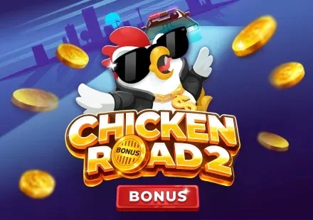 Chicken Road 2 rooster in sunglasses with coins